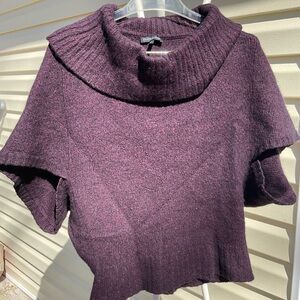 Eileen Fisher Deep Purple Cowl Neck dolman Sweater baby camel merino wool 20X22”